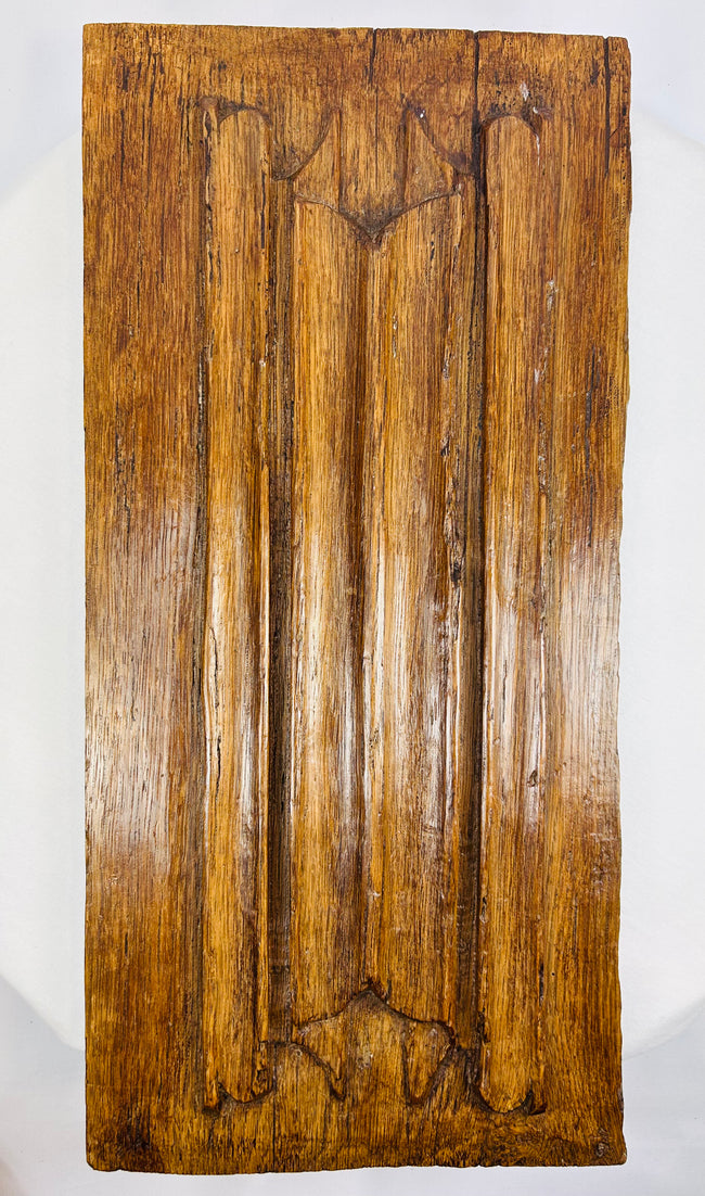 Authentic 16th-century carved oak architectural relic mounted for display