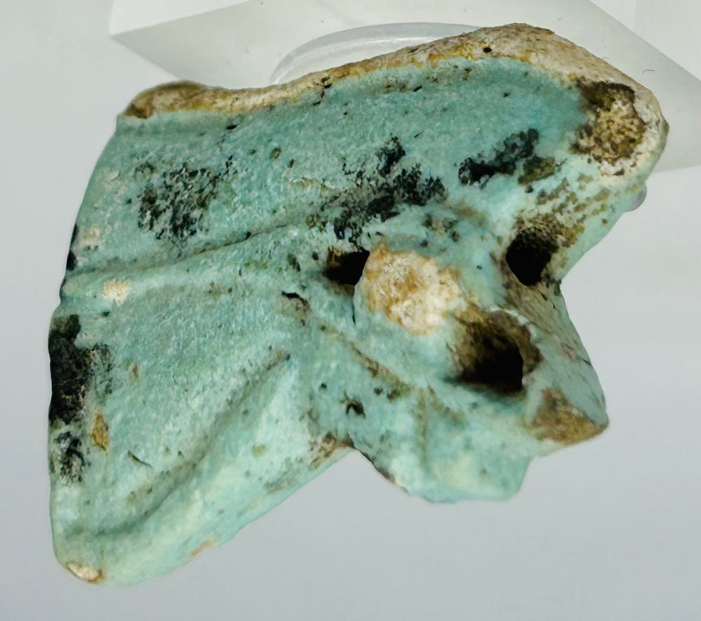 Authentic Egyptian faience protective wedjat eye charm with burial coloration and age patina