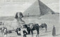 Early 20th-century Egyptian postcard showing the Great Sphinx and Great Pyramid of Giza with travellers and camels