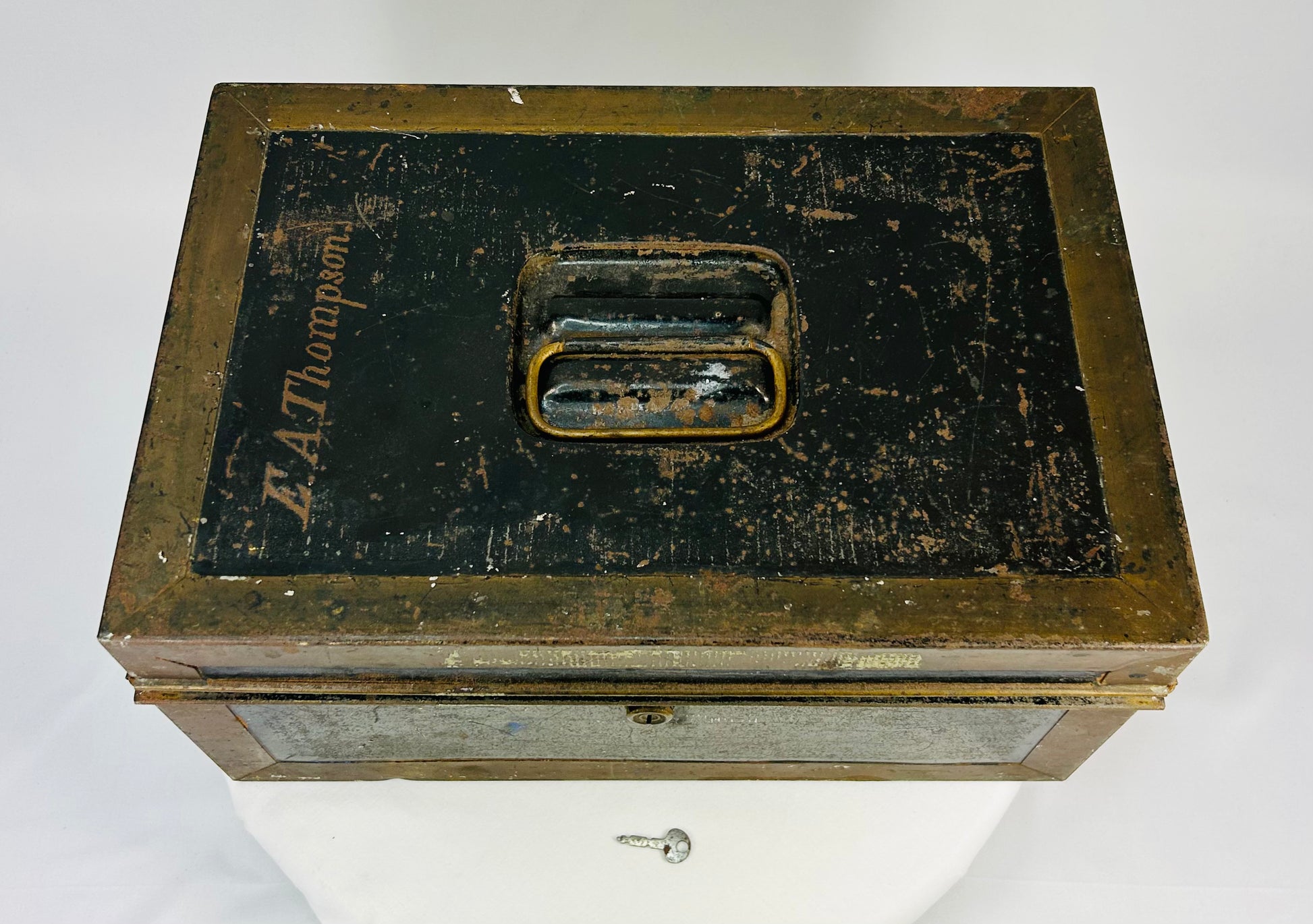 Historic painted iron strongbox with complete U.S. and British naval and military archive inside