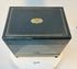 Antique ebonized medical cabinet with brass inlay and crowned crest plaque on the lid