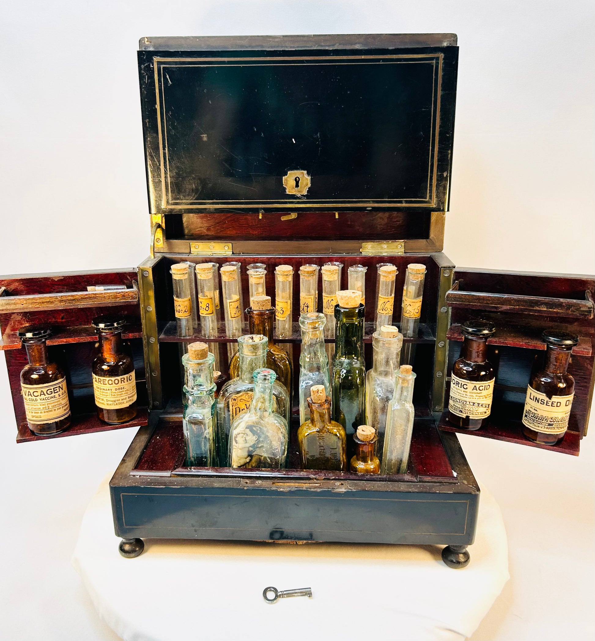 Museum-quality antique physician’s medicine box filled with original 19th century remedies