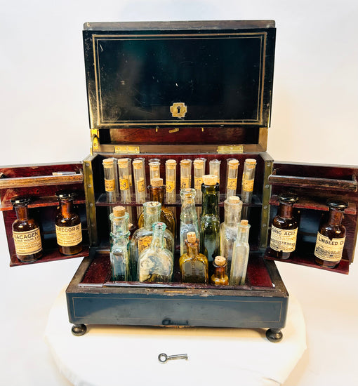 Museum-quality antique physician’s medicine box filled with original 19th century remedies