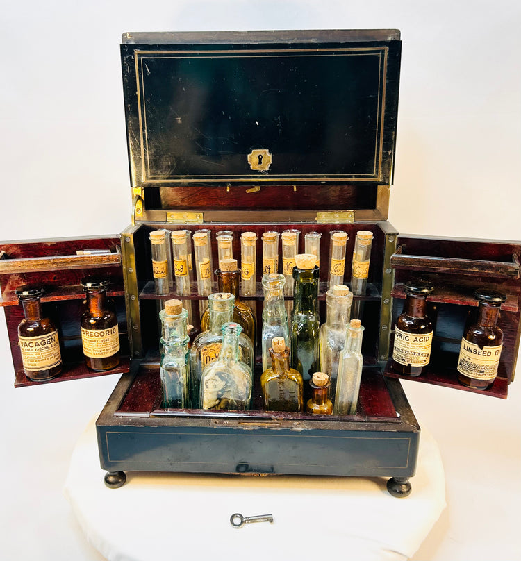 Museum-quality antique physician’s medicine box filled with original 19th century remedies