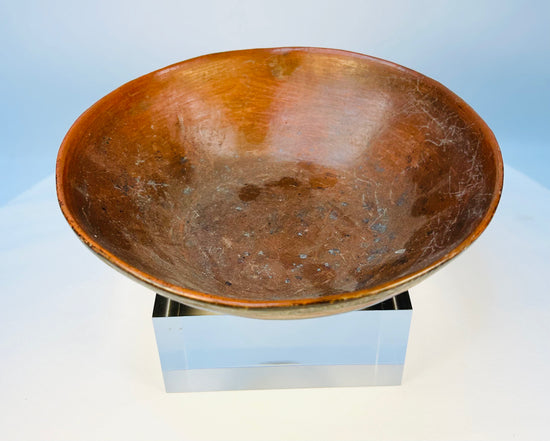 Close-up of Pre-Columbian geometric painted motifs on terracotta bowl