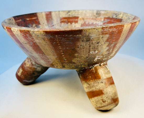 Authentic Pre-Columbian ceramic bowl with three hollow support legs