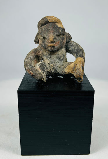 Authentic ancient Mesoamerican terracotta seated effigy with traces of pigment and archaeological patina