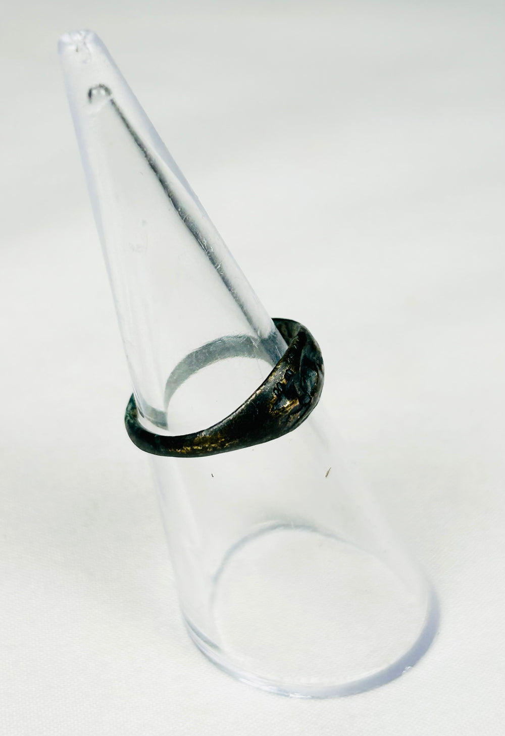 Authentic Roman bronze personal adornment ring with animal motif and centuries-old patina