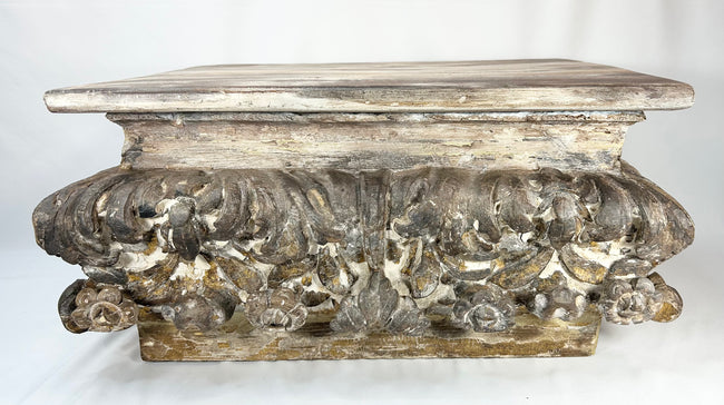 Historic architectural salvage piece with floral and foliate carving, later adapted as stand