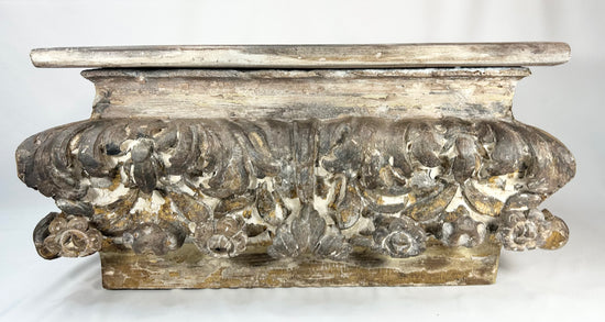 Antique Italian or Spanish carved wood fragment with gesso, gilding, and decorative relief