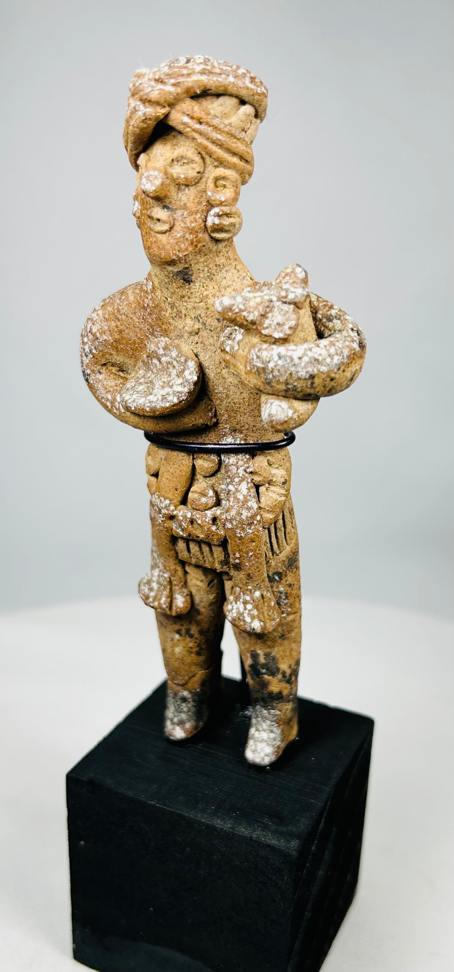 Museum-quality Pre-Columbian terracotta sculpture mounted on display base