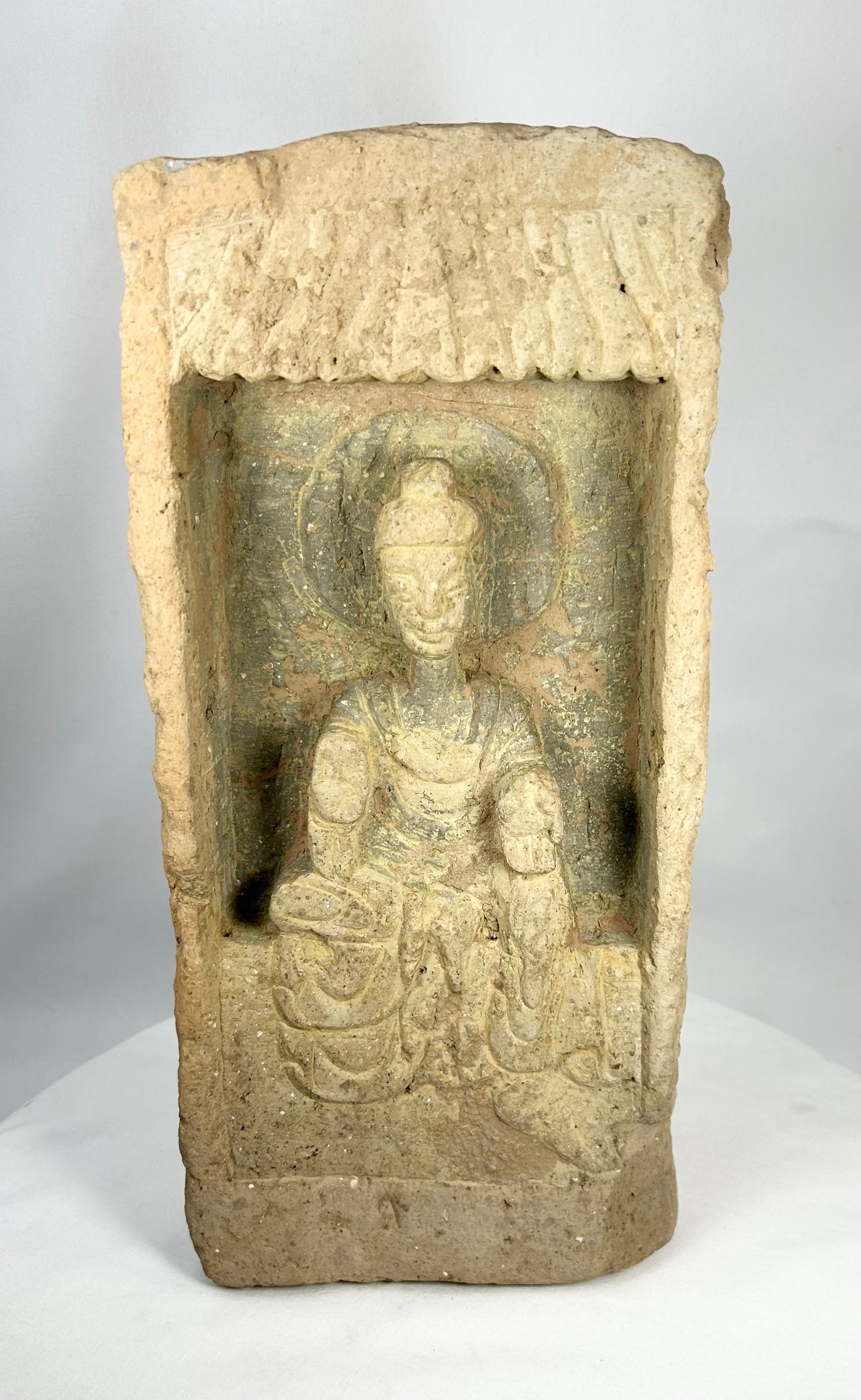 Authentic Northern Wei Buddhist architectural brick with seated Buddha