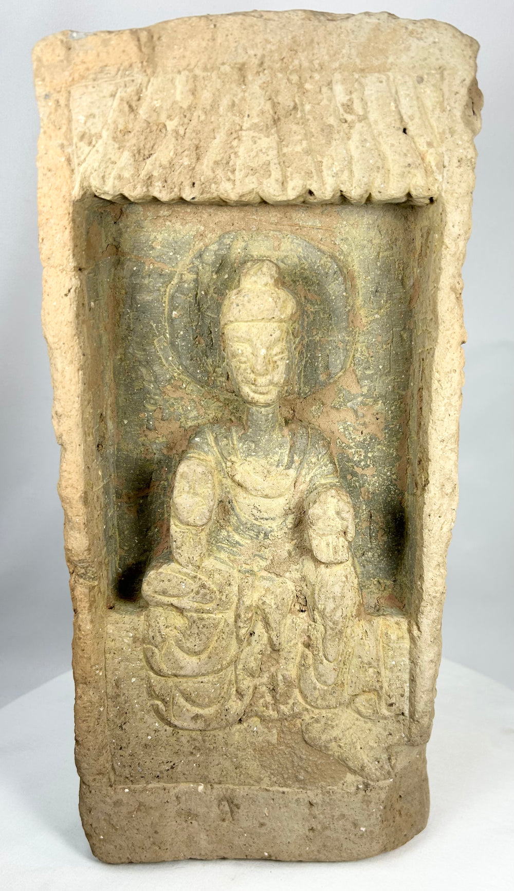 Early Chinese Buddhist terracotta brick with haloed Buddha figure