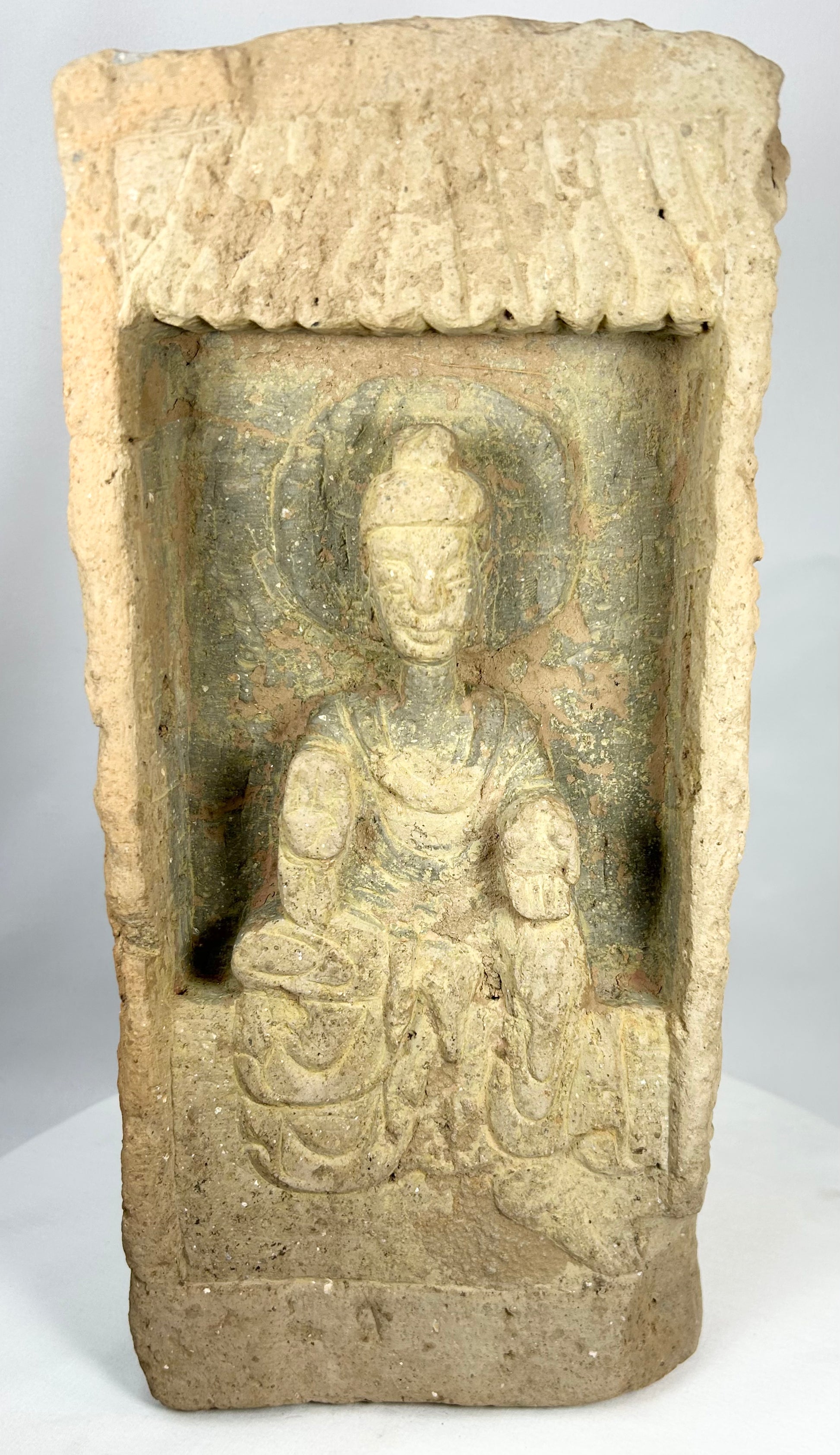 Early Chinese Buddhist terracotta brick with haloed Buddha figure