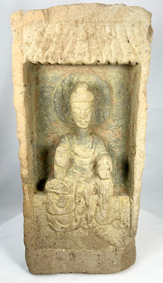 Early Chinese Buddhist terracotta brick with haloed Buddha figure