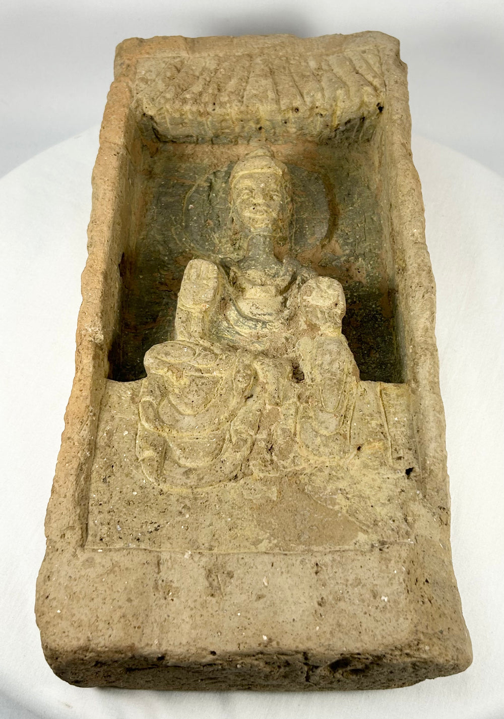 Early Chinese Buddhist devotional brick with recessed shrine scene