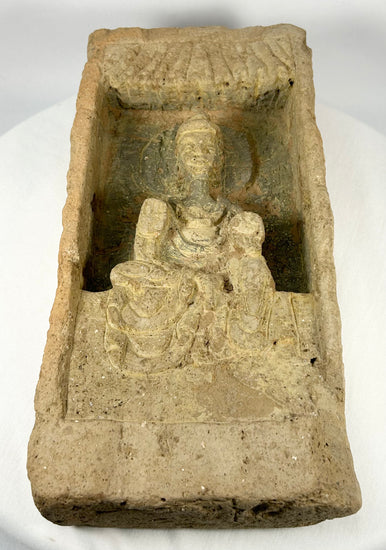 Early Chinese Buddhist devotional brick with recessed shrine scene