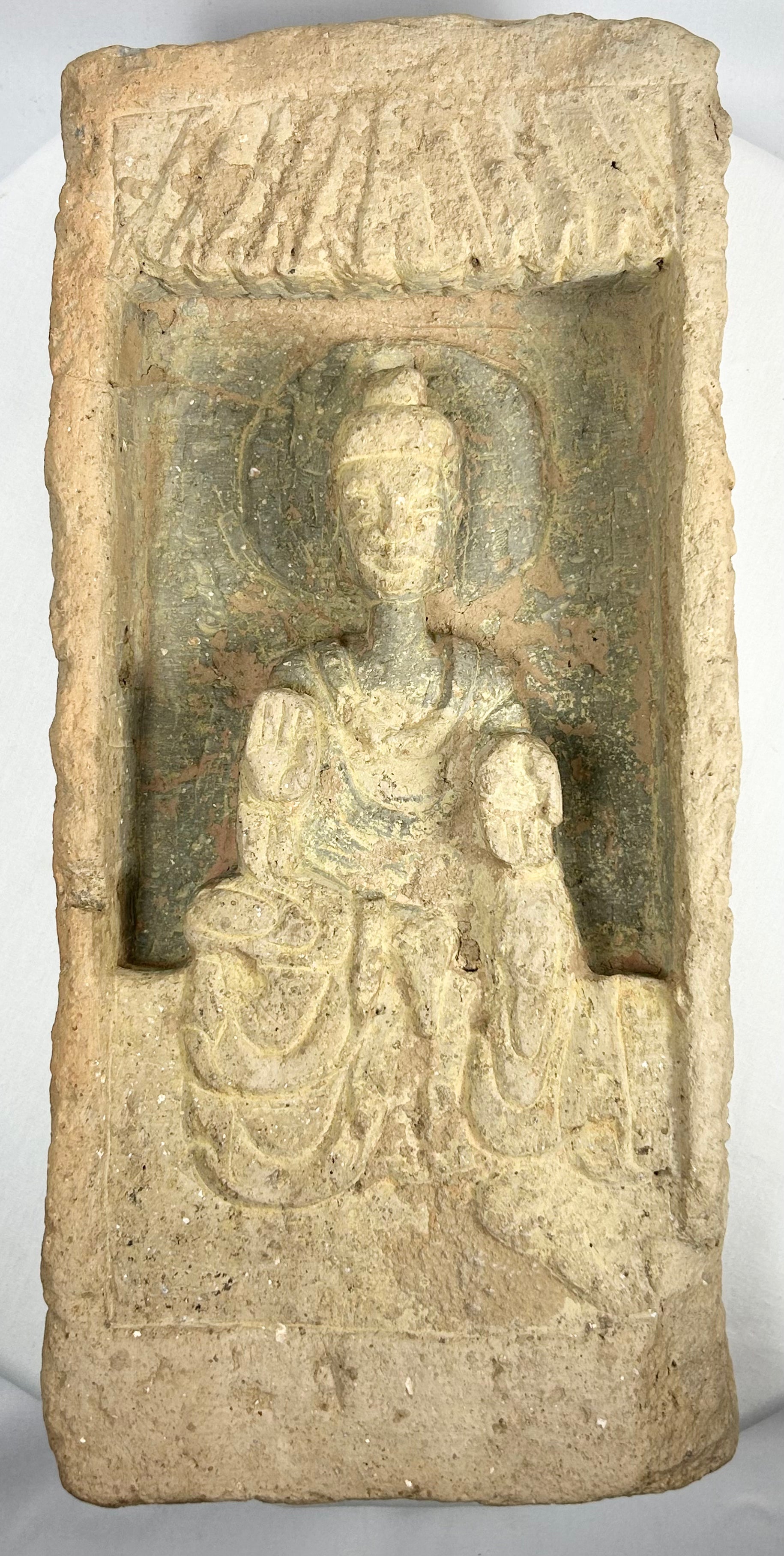 Northern Wei terracotta brick with Buddha seated in meditation