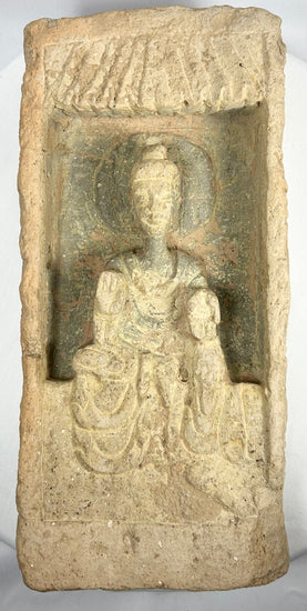 Northern Wei terracotta brick with Buddha seated in meditation