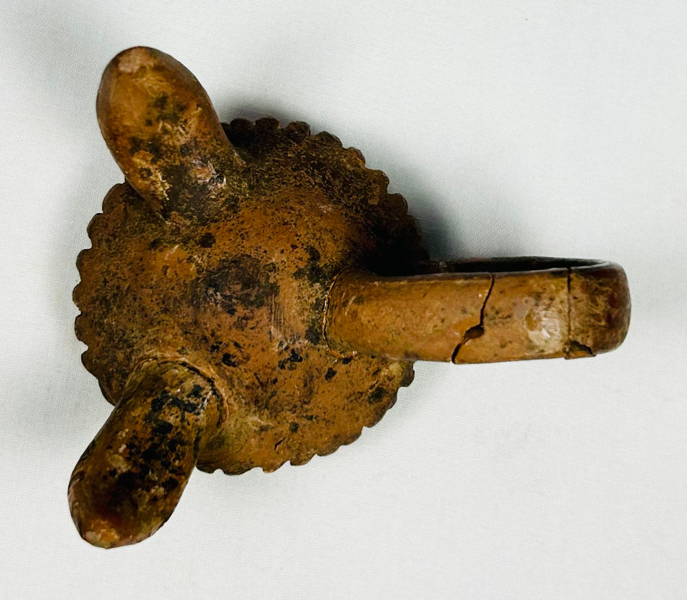 Ancient Mesoamerican terracotta ritual bowl with red slip finish