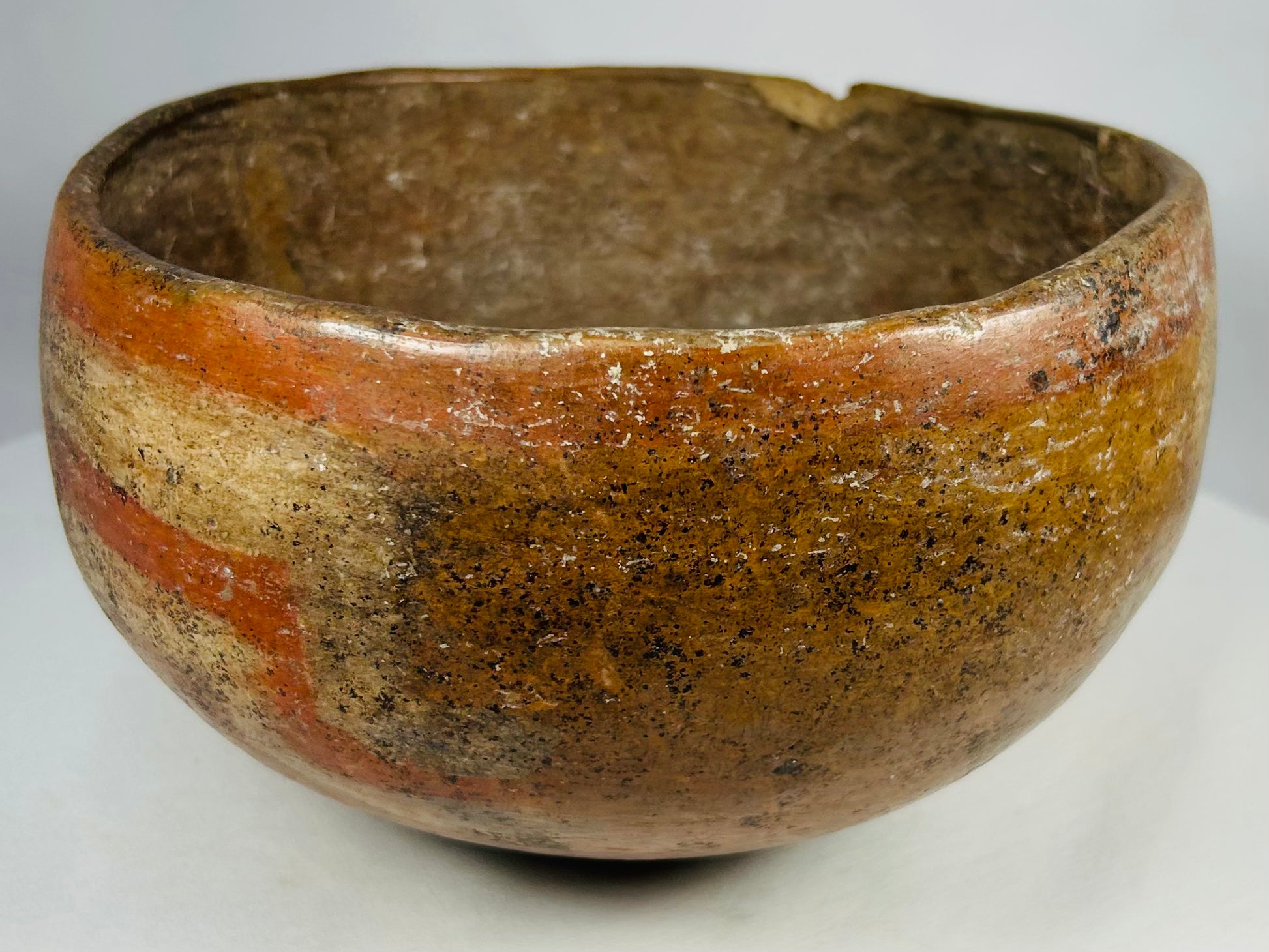 Pre-Columbian terracotta bowl showing geometric painted banding