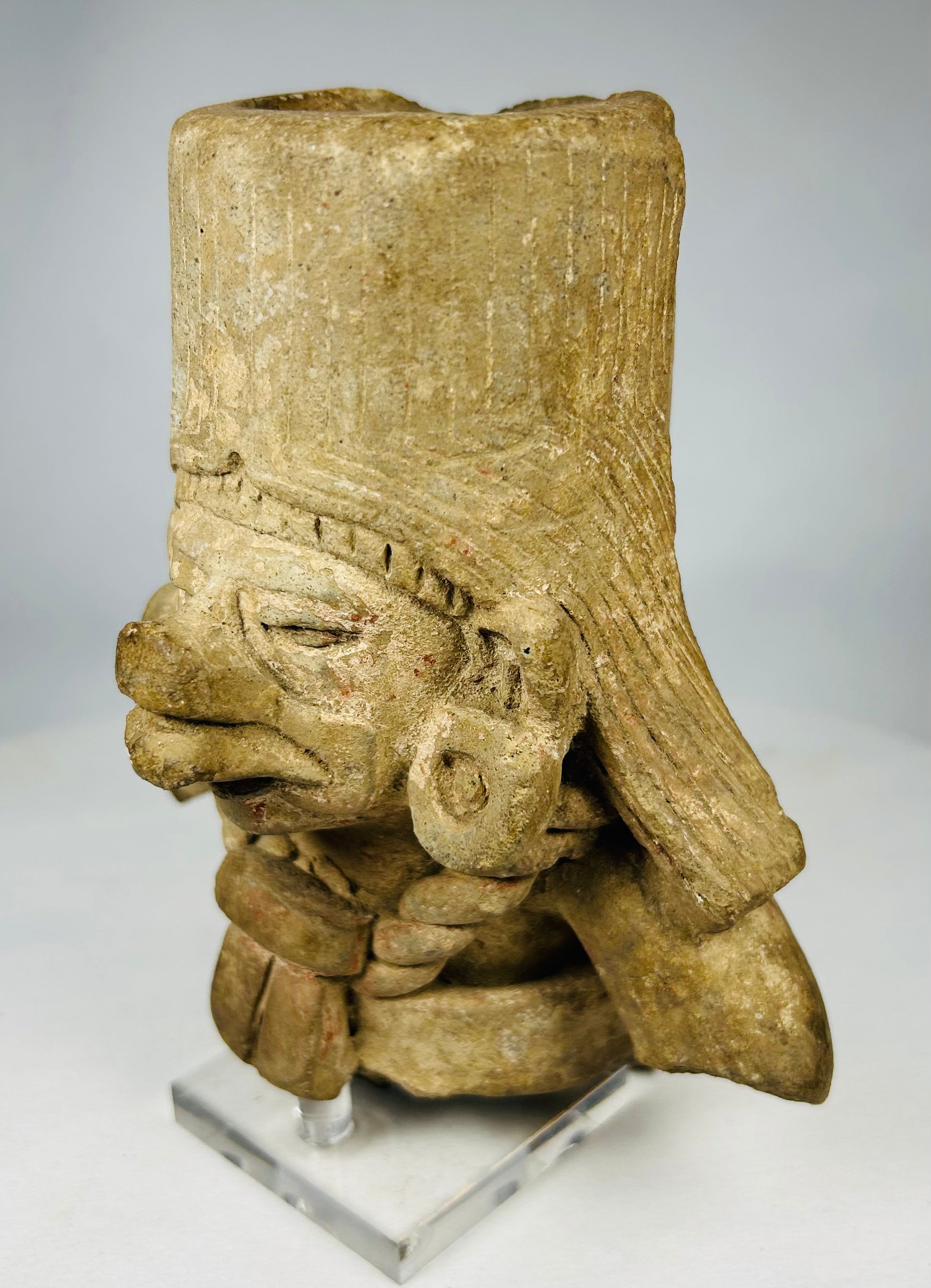 Pre-Columbian hollow terracotta ceremonial sculpture fragment