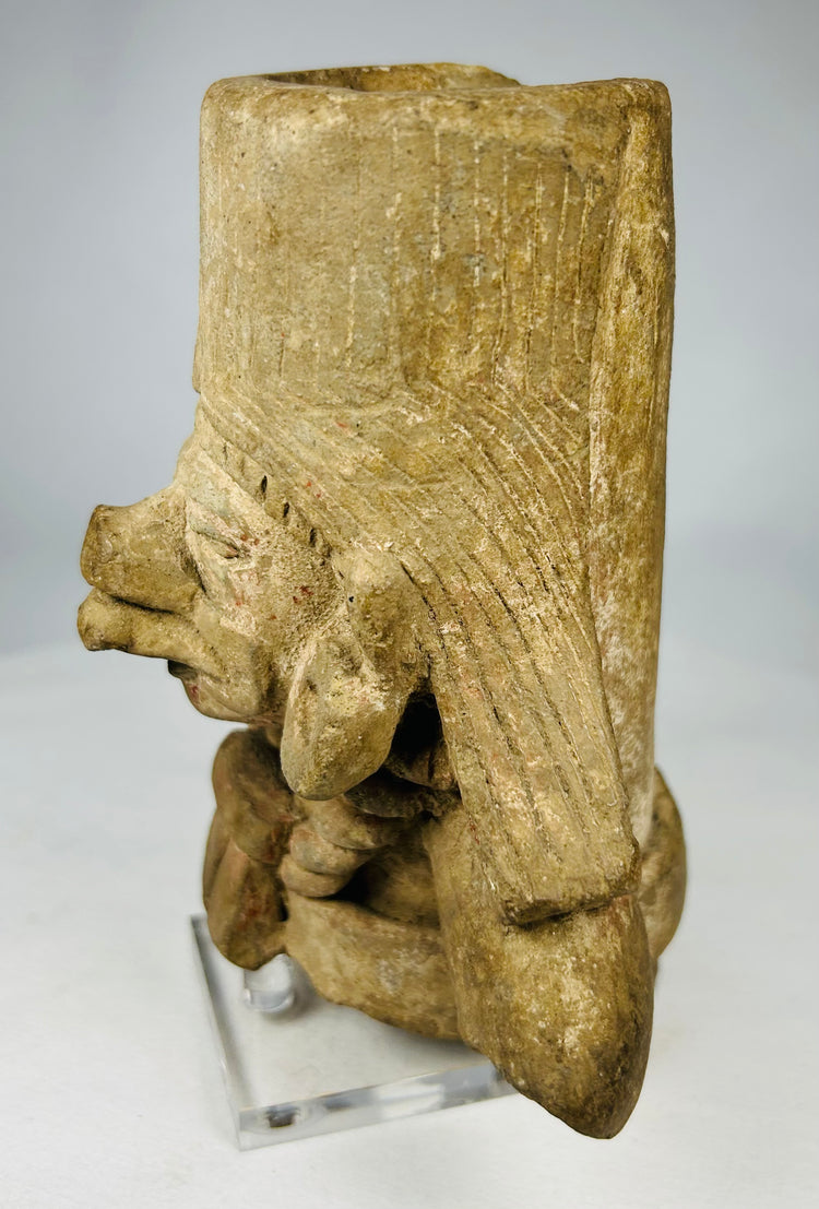 Ancient West Mexican terracotta head with earspools and facial detail