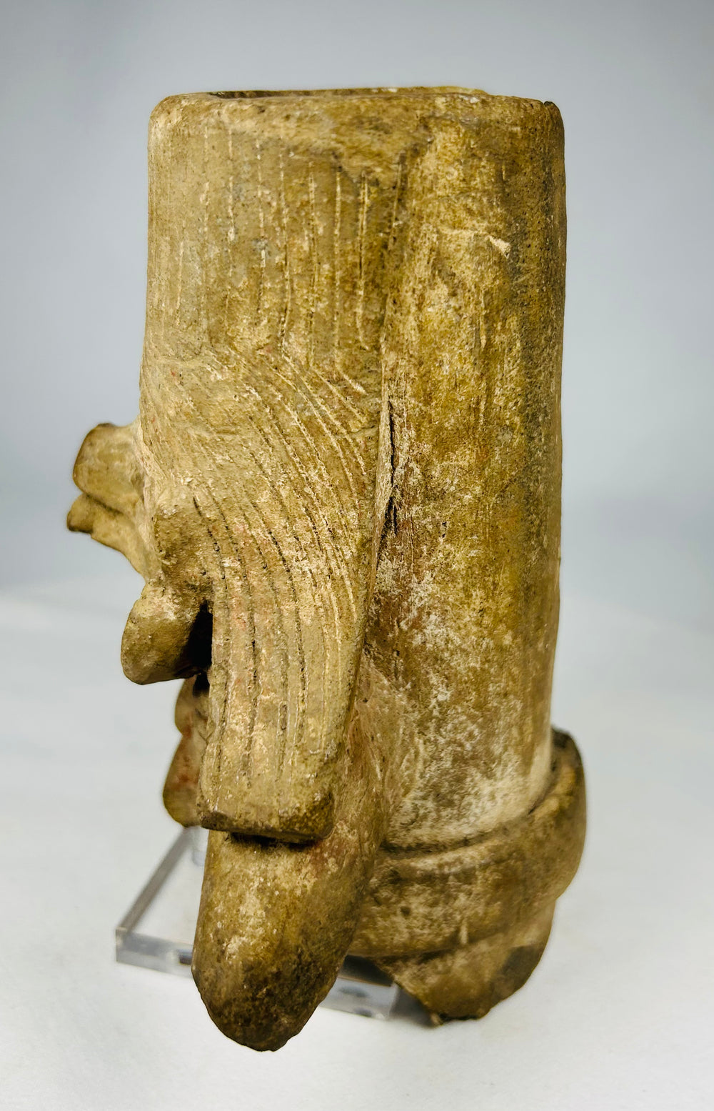 Shaft tomb culture terracotta figure head with burial patina