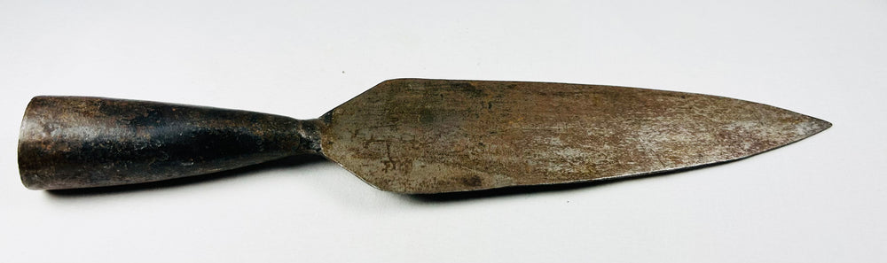 Forged iron Indo-Persian polearm blade with symmetrical leaf design and socket