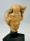 Ancient Roman or Hellenistic terracotta figurine head with worn surface, preserved features, and historical character.