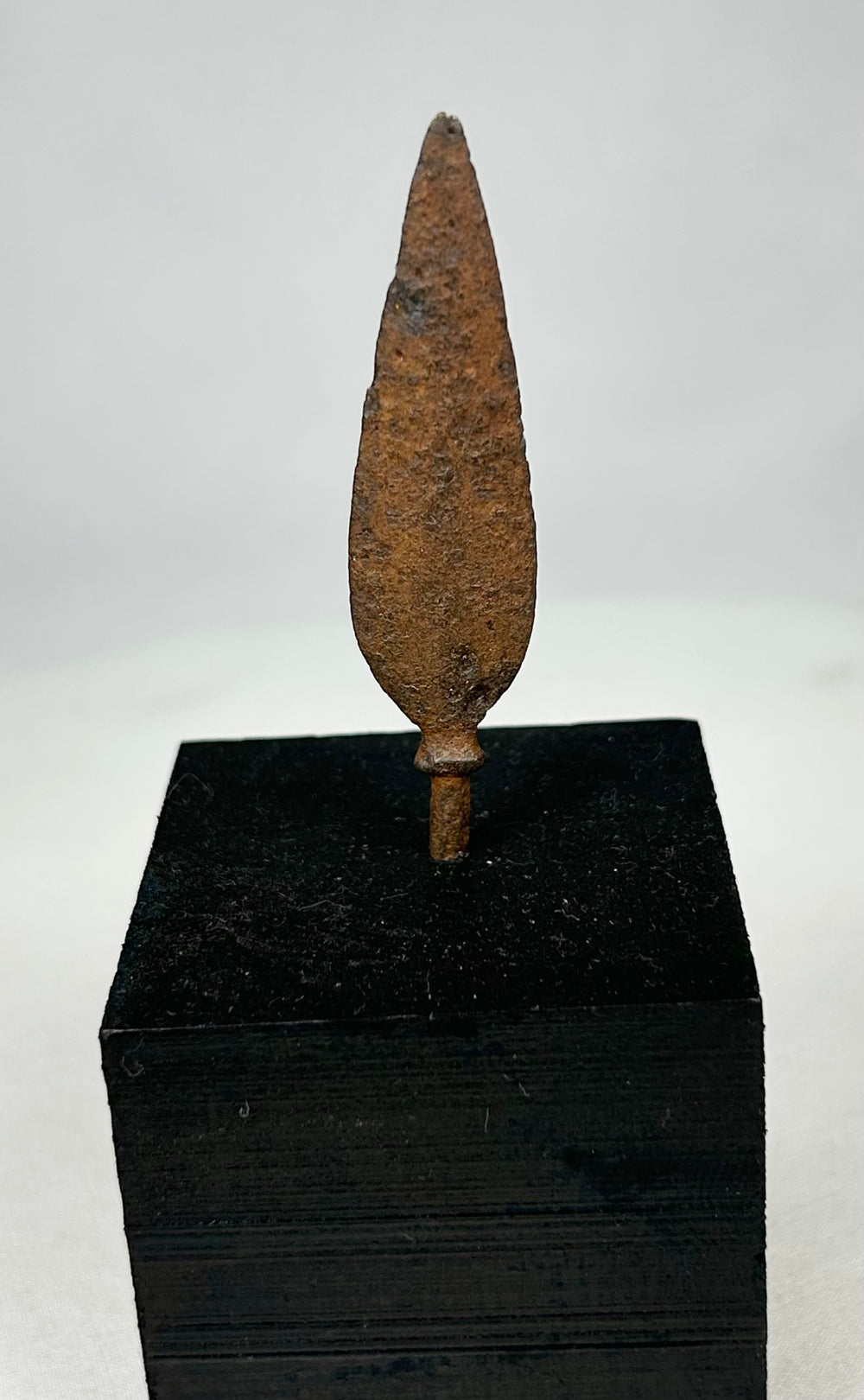 Roman to early medieval forged iron arrow or javelin point with leaf-shaped blade