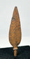 Mounted museum display of early European iron arrowhead relic on 2x2 black base