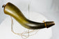 Base view of antique horn container with wooden end plug and collection label