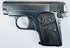 Early 20th-century FN Browning Model 1906 with silvered finish wear, slide serrations, and an FN grip monogram.