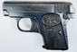 Early 20th-century FN Browning Model 1906 with silvered finish wear, slide serrations, and an FN grip monogram.