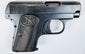 Belgian Browning Model 1906 featuring an oval ejection port, curved trigger, and age-worn checkered grip panel.