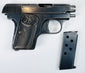 FN Browning Model 1906 displayed with its detached magazine, checkered grip, oval FN emblem, and visible ejection port.