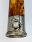 Metal-mounted end of antique Tibetan kangling human bone trumpet with traditional Himalayan craftsmanship