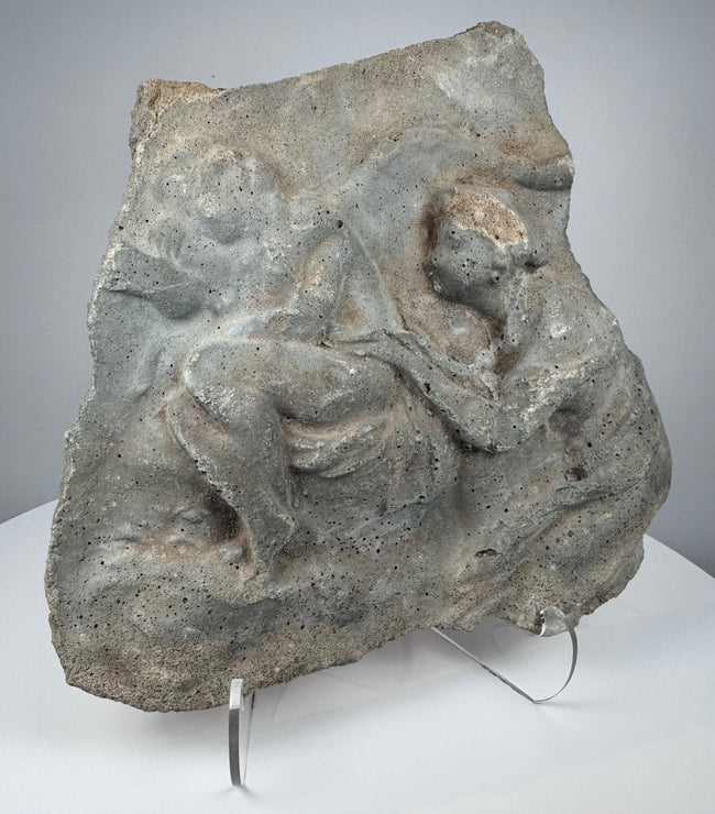 Classical Roman figural relief fragment with surviving drapery and sculptural details carved in volcanic tuff