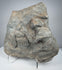 Roman relief fragment in gray volcanic tuff showing weathered human figures and naturally pitted stone surface