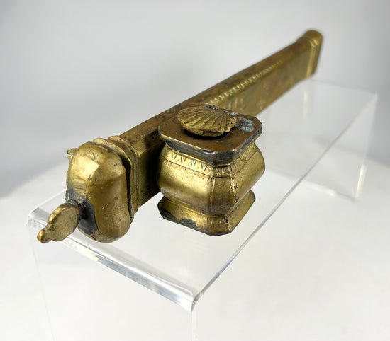 Bronze Ottoman divit with integrated inkwell, Middle Eastern calligraphy tool