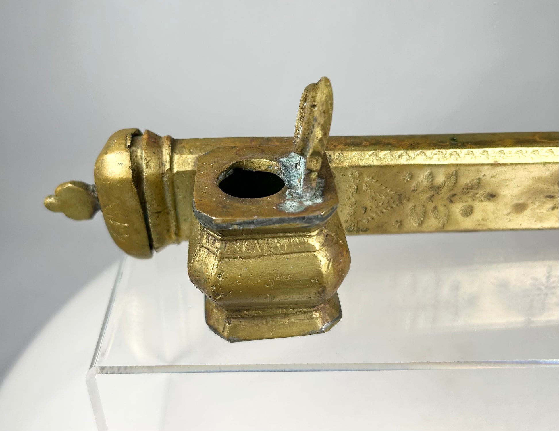 18th–19th century Ottoman bronze pen case with hinged compartments