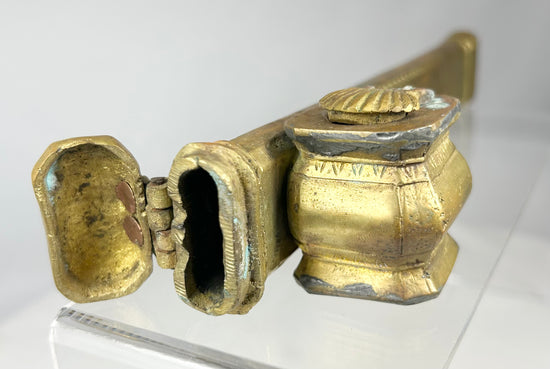 Museum-quality Ottoman bronze travelling writing instrument with inkwell
