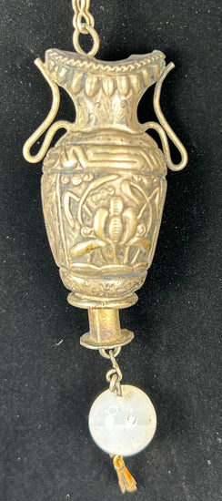 Antique Chinese silver accessory with jade terminal bead and chain links