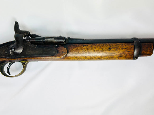 Side detail of the Snider-Enfield Mk II breech-loading mechanism with original steel components and walnut forestock.