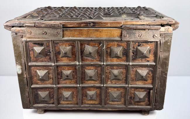 Antique Indian Brass-Clad Hardwood Lidded Box | Circa Late 19th Century