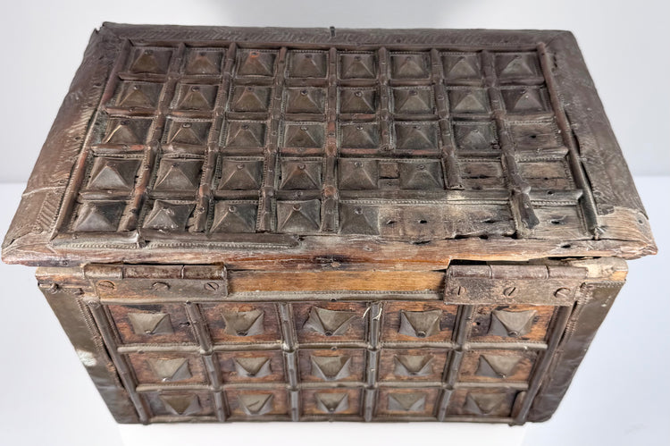Antique Indian Brass-Clad Hardwood Lidded Box | Circa Late 19th Century