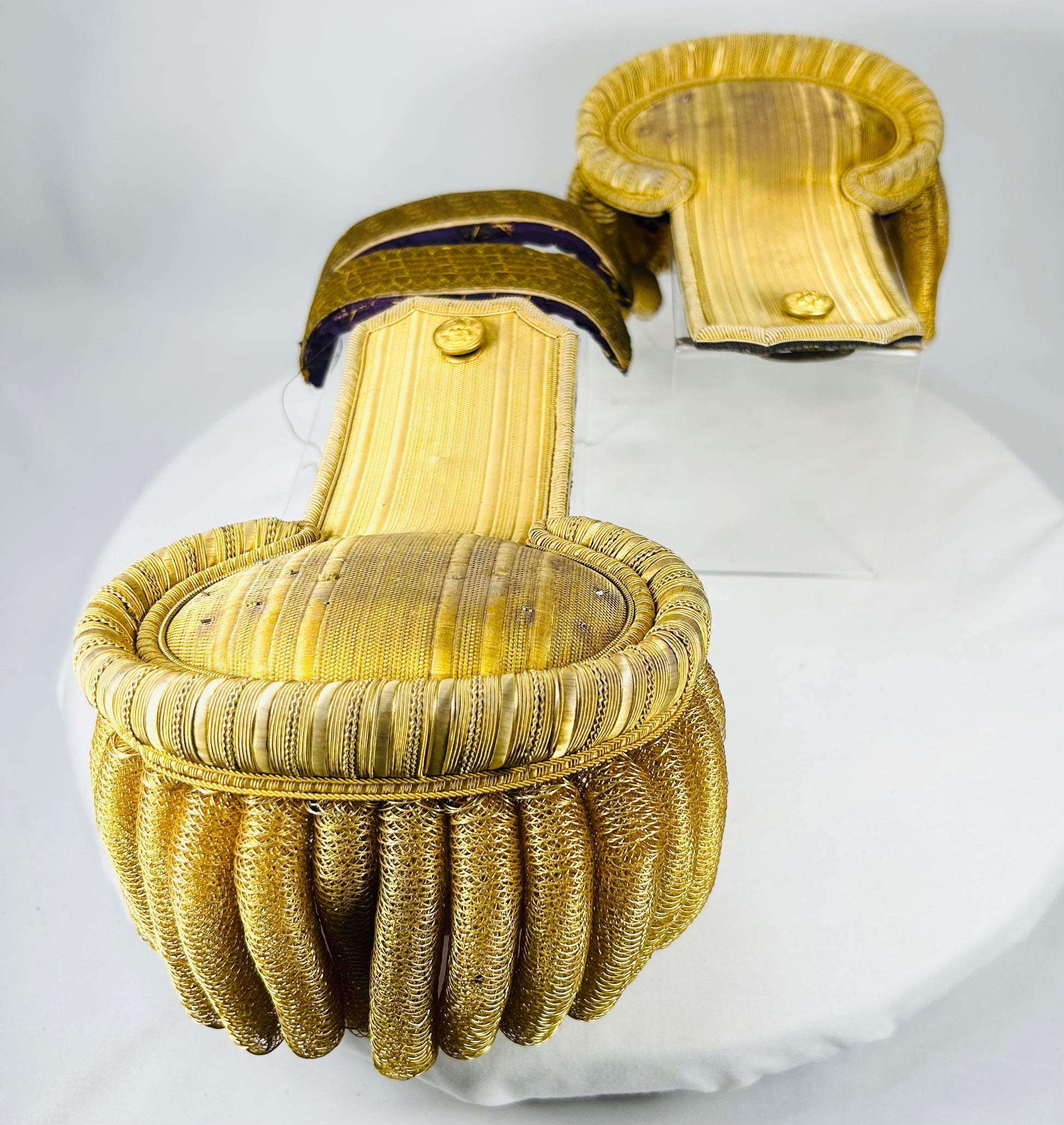 U.S. Navy ceremonial officer epaulettes with gold bullion fringe and original presentation case