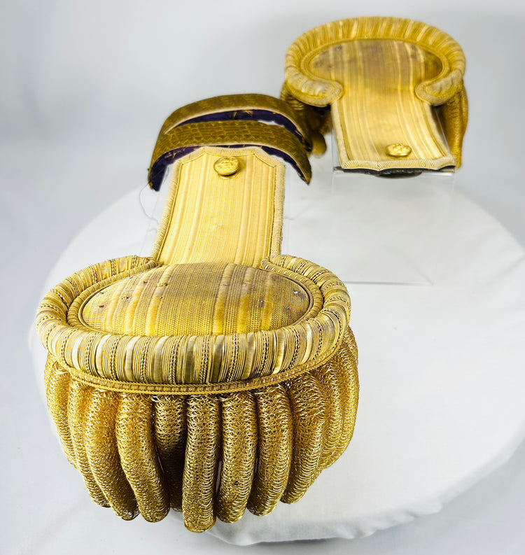 U.S. Navy ceremonial officer epaulettes with gold bullion fringe and original presentation case