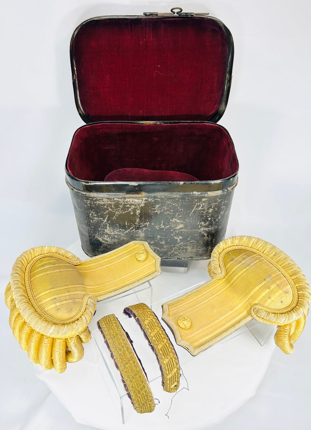 Antique naval uniform shoulder boards with bullion drops and retailer marking from London